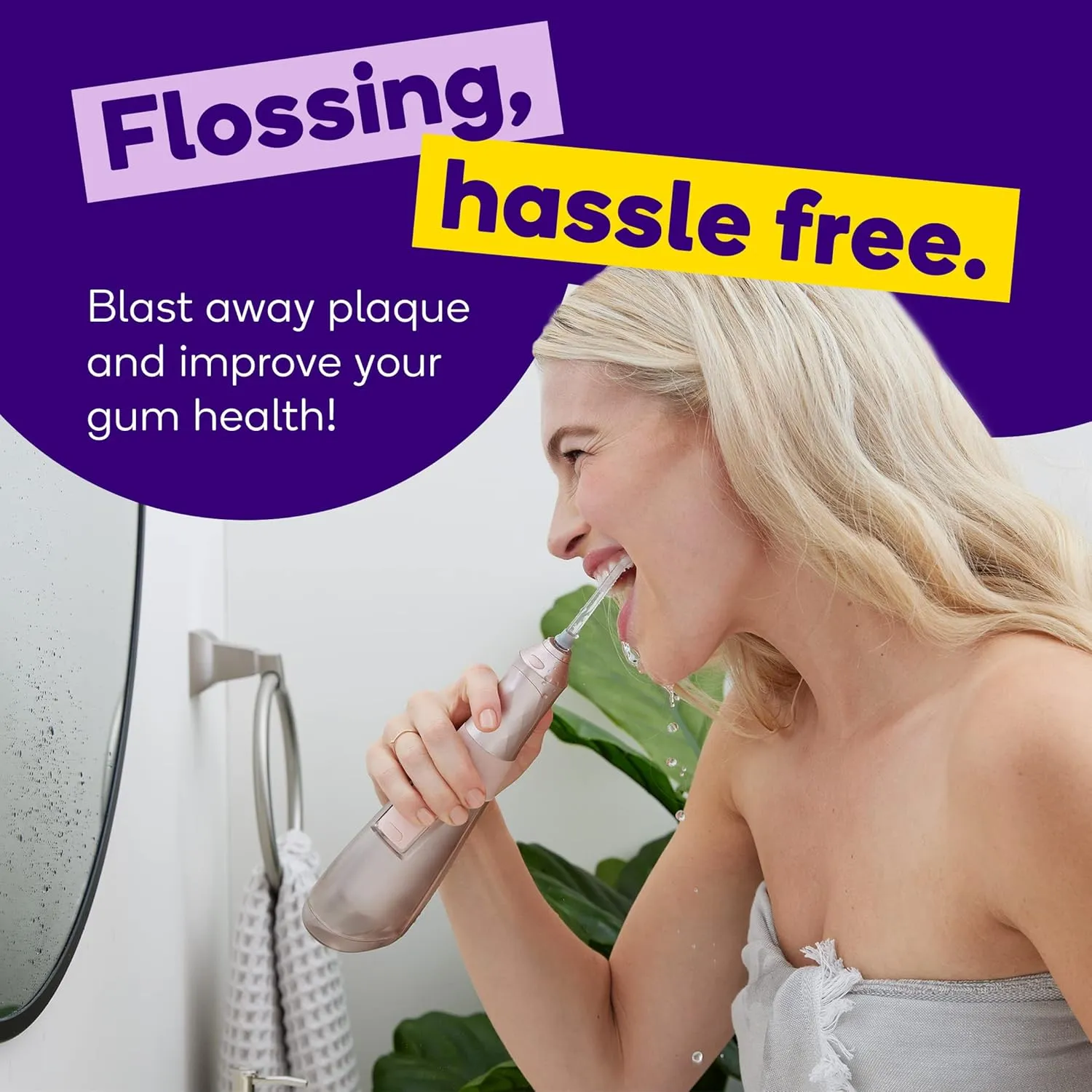 Burst Electric Water Flosser for Teeth Cleaning (3 Modes/Rose Gold) | Cordless | Plaque Removal Between Braces & Dental Work | Portable Floss | Refillable 110mL Tank