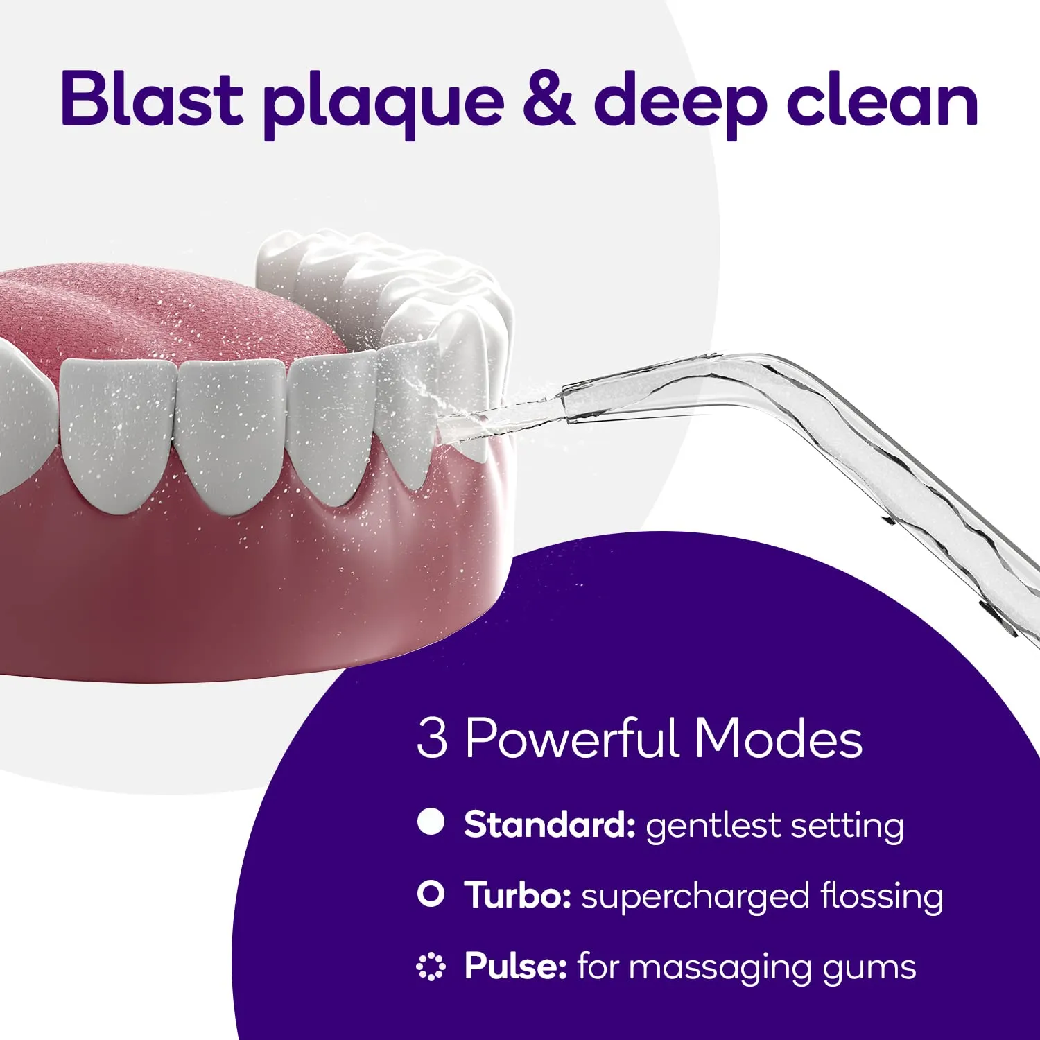 BURST Electric Water Flosser for Teeth Cleaning (3 Modes/White) | Cordless | Plaque Removal Between Braces & Dental Work | Portable Floss | Refillable 110mL Tank