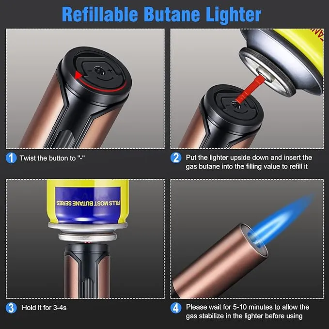 Butane Torch Lighter 2 Pack Refillable Adjustable Jet Flame Long Pen Lighter for BBQ Stove Grill Candle Camping 6-inch (Gas Not Included)