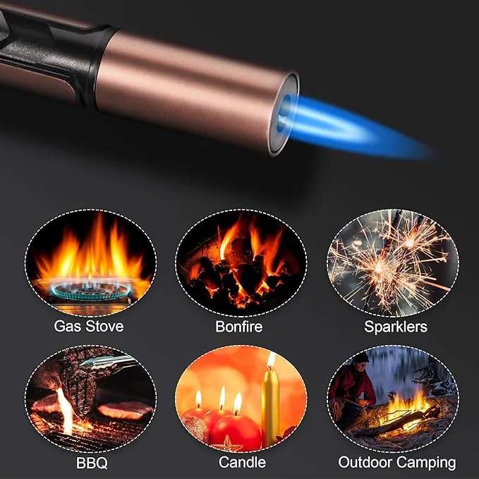 Butane Torch Lighter 2 Pack Refillable Adjustable Jet Flame Long Pen Lighter for BBQ Stove Grill Candle Camping 6-inch (Gas Not Included)