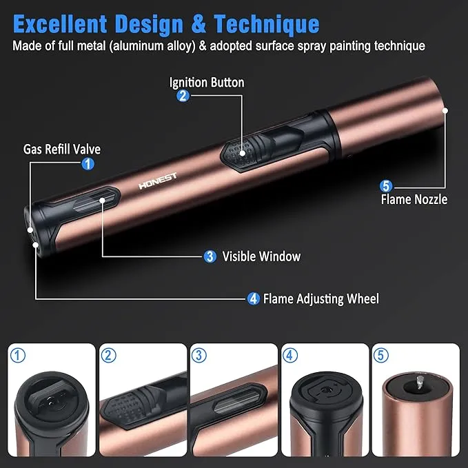 Butane Torch Lighter 2 Pack Refillable Adjustable Jet Flame Long Pen Lighter for BBQ Stove Grill Candle Camping 6-inch (Gas Not Included)