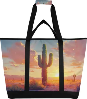 Cactus in The Desert Reusable Insulated Cooler Bag with Ice Pack Compartment - Large 70L Waterproof Thermal Grocery Tote for Picnic Beach Camping Lunch Storage