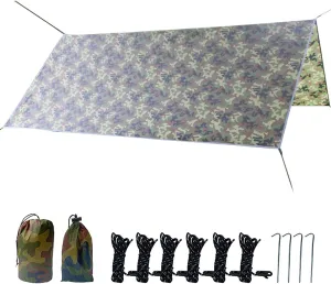 Camouflage Design Anti-UV Awning Beach Shelter Tarp Waterproof Canopy Sunshade Camping Mat Hammock Tent 3-4 People 118 * 118in,Green,300cm/118in