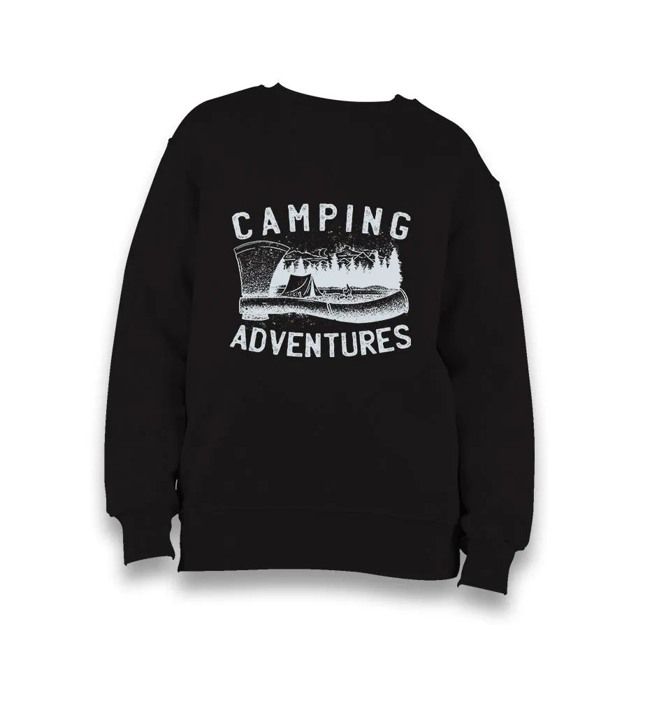Camping Adventure Axe and Tent Kid's Black Sweatshirt