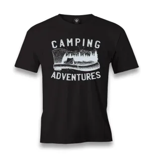 Camping Adventure Axe and Tent Men's Black Tshirt