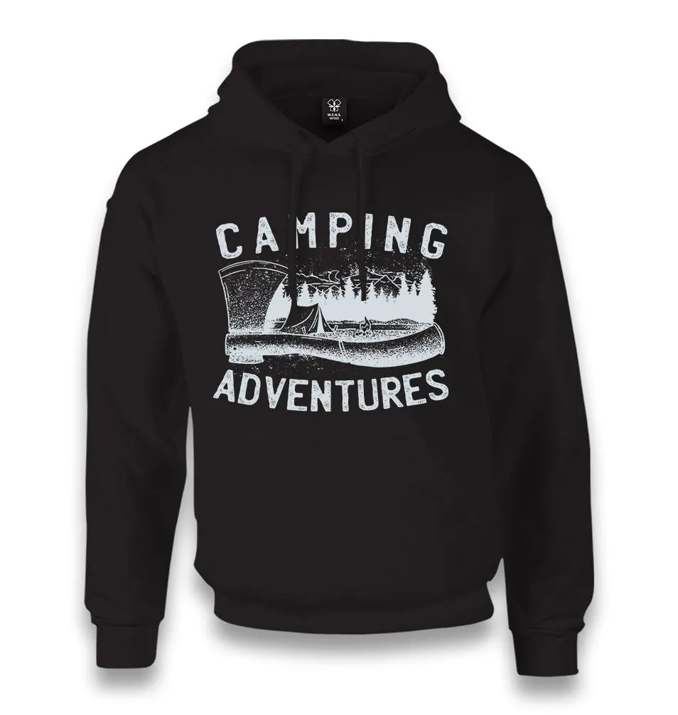 Camping Adventure Axe and Tent Unisex Black Hoodie
