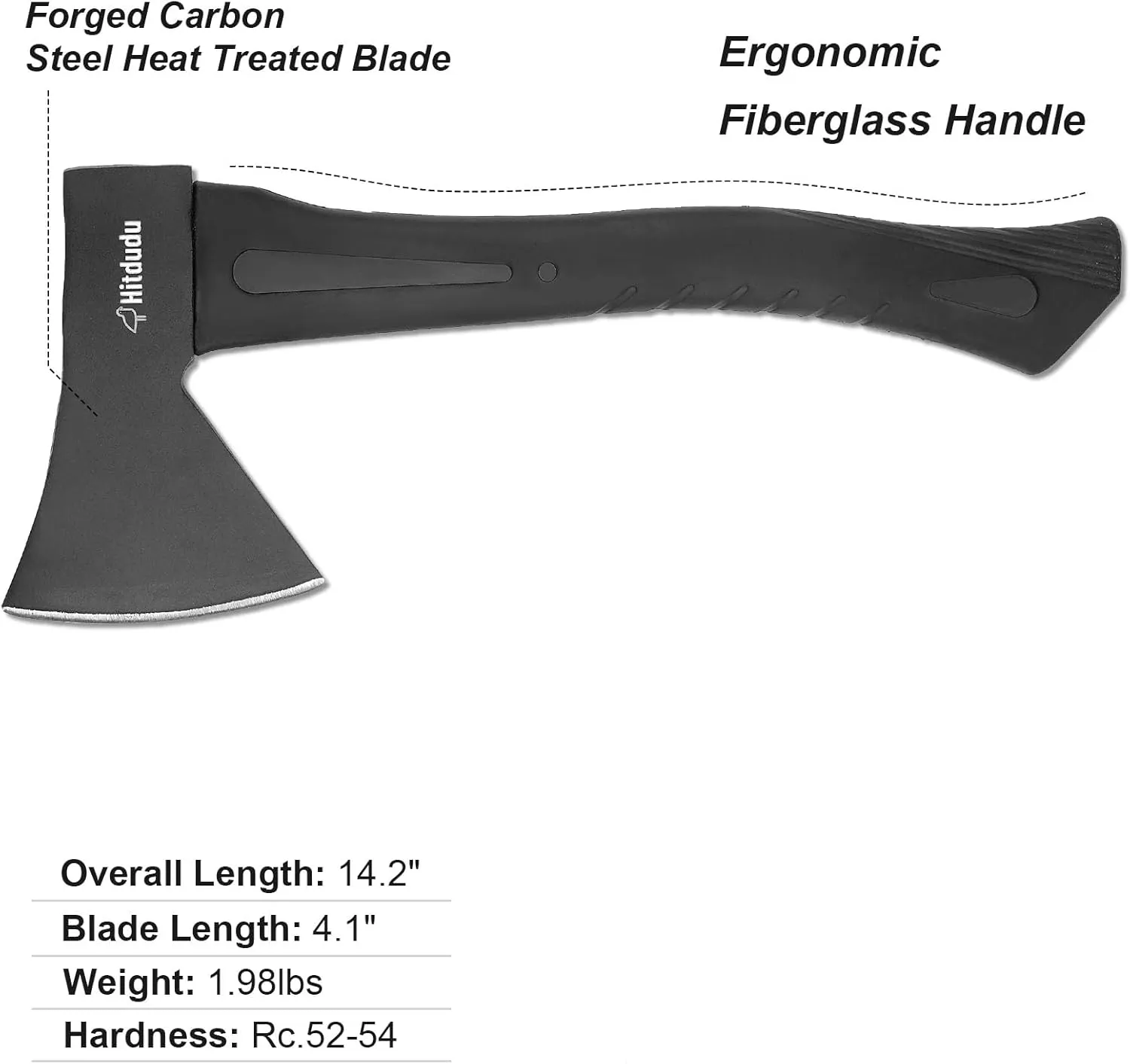 Camping Axe, 14" Camping Chopping Hatchet for Firewood Splitting, Forged Carbon Steel Heat Treated Gargen Tool, Fiberglass Shock Reduction Handle with Anti-Slip Rubber Grip