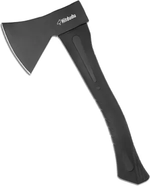 Camping Axe, 14" Camping Chopping Hatchet for Firewood Splitting, Forged Carbon Steel Heat Treated Gargen Tool, Fiberglass Shock Reduction Handle with Anti-Slip Rubber Grip
