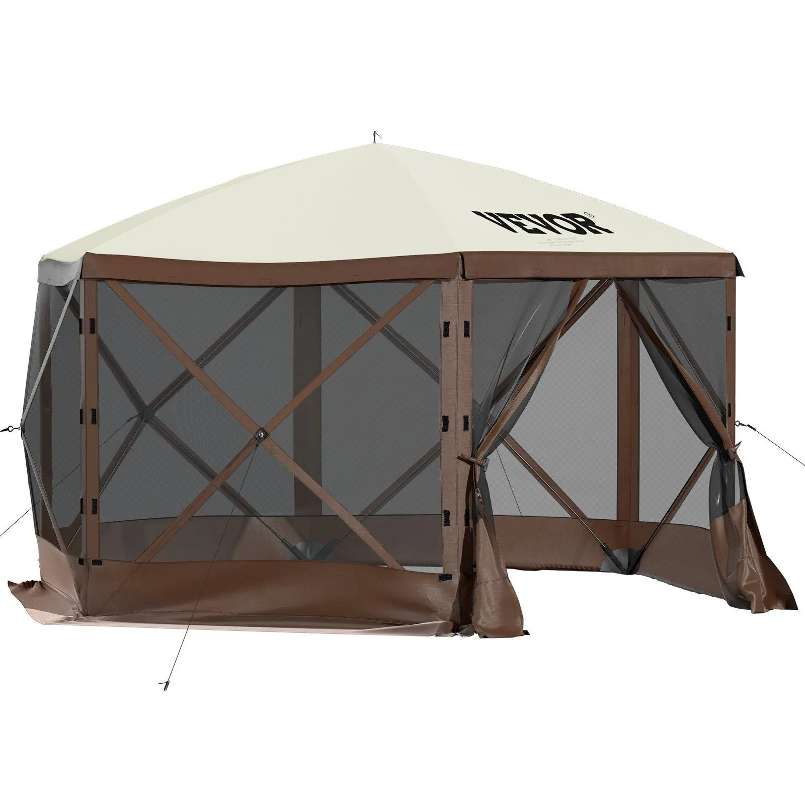 Camping, Brown Mesh Professional-grade Gazebo 8 Shelter 6 Person Tent, Storage Best-seller Camping Stakes, Sided Waterproof Tent Ground VEVOR Screen Bag, w/Portable Beige 10'x10', Canopy Pop-up & Screen for Windows,