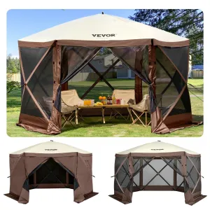 Camping, Brown Mesh Professional-grade Gazebo 8 Shelter 6 Person Tent, Storage Best-seller Camping Stakes, Sided Waterproof Tent Ground VEVOR Screen Bag, w/Portable Beige 10'x10', Canopy Pop-up & Screen for Windows,