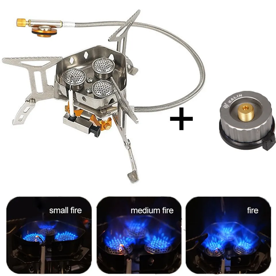 Camping Outdoor Portable Three Head Stove with Butane