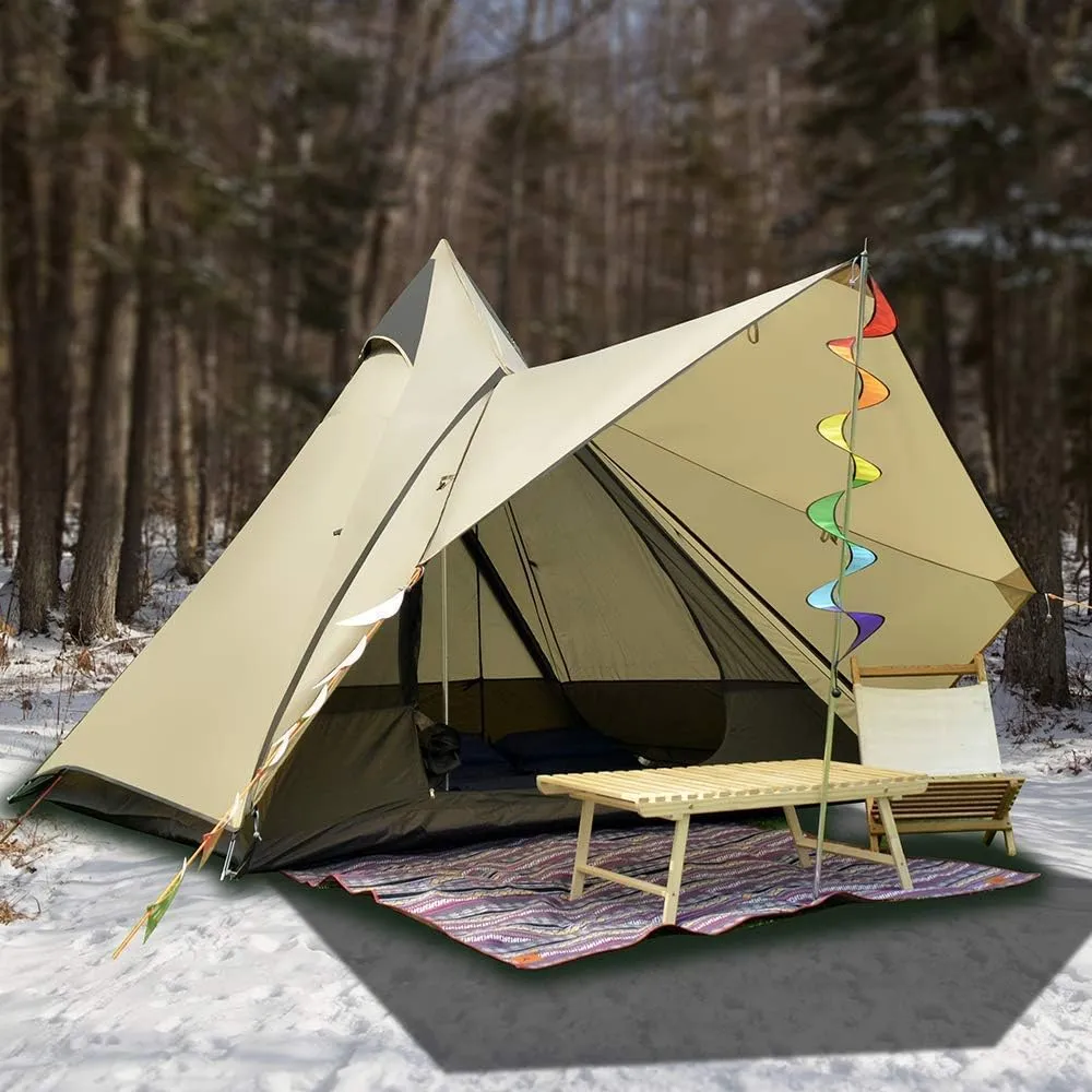 Camping Pyramid Tipi Tent Adult Indian Teepee Tent Yurt Tent Double Layers Tents for Outdoor Camping Hiking Hunting 3-4 Person