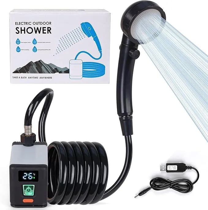 Camping Shower, 6000mAh Rechargable Portable Shower for Outdoor, Hiking - 12V High Pressure, Multi-Modes, One-Touch ON/Off (L)
