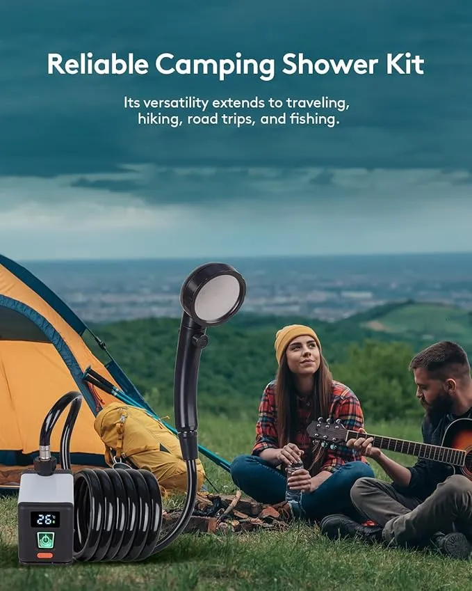 Camping Shower, 6000mAh Rechargable Portable Shower for Outdoor, Hiking - 12V High Pressure, Multi-Modes, One-Touch ON/Off (L)