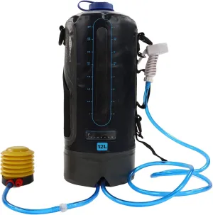 Camping Shower Bag,12L Large Capacity Portable Camping Shower Bag with Pump and Water Tube,Outdoor Foldable Bath Bag with Detachable Shoulder Strap