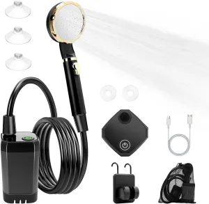Camping Shower Set Type C Rechargeable Adjustable Angle Stepless Water Output Control Intelligent Digital Display Portable Shower Pump for Outdoor (6000mAh)