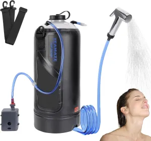 Camping Shower,12L Portable Camp Shower Bag with Upgraded Screw Lid, Auto Pressure Pump, Solar Shower, Camping Shower Head for Beach Camping, Hiking, Traveling, Washing