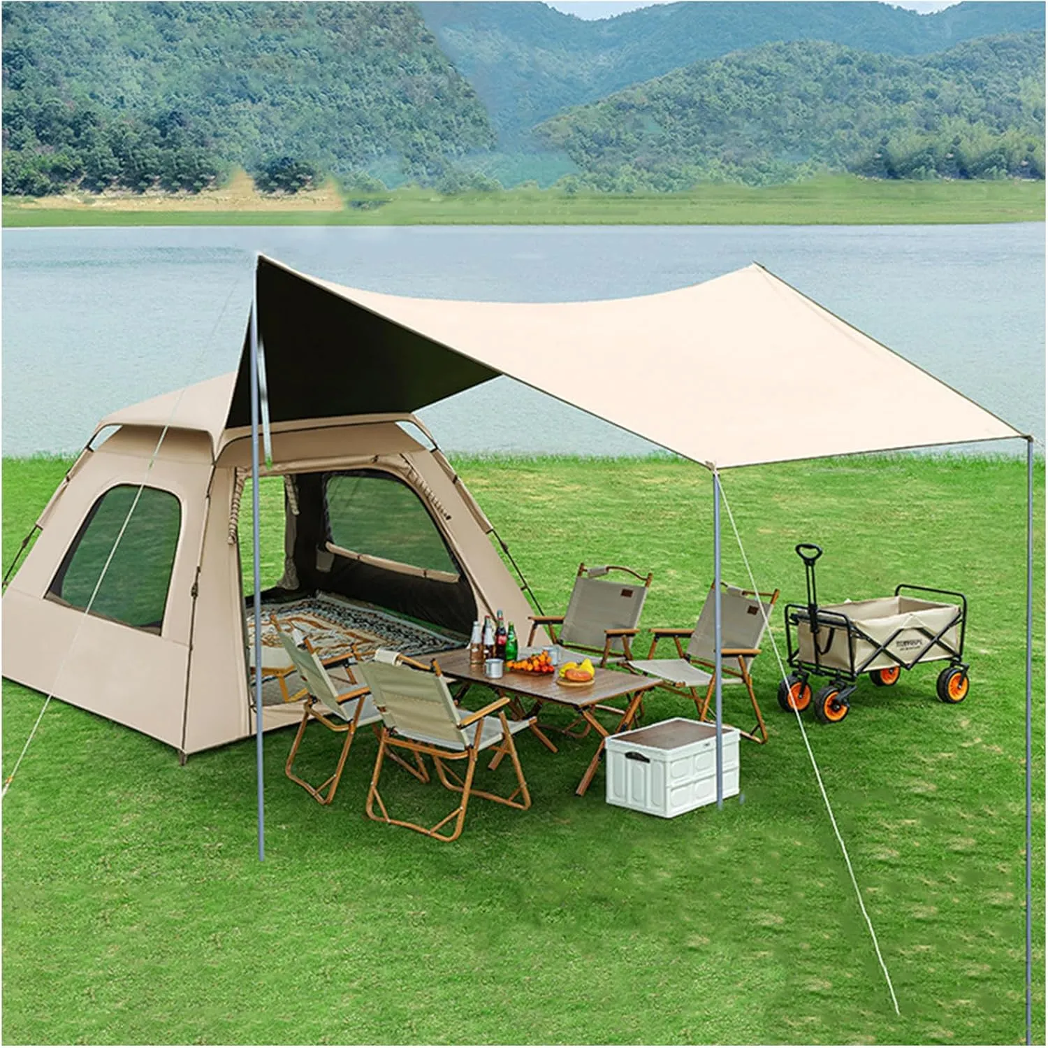 Camping Tent 4-8 Person, Pop Up Automatic Dome Beach Tents, Family Tent with Canopy & Picnic Mat, for Backpacking Hiking Mountaineering Trips,8 Person