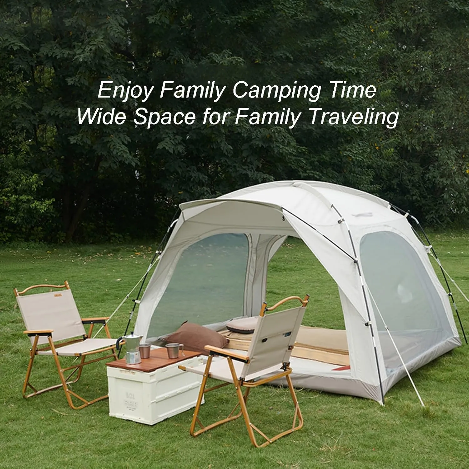 Camping Tent 4 Person Outdoor Folding Portable Camping Tent Easy Set Up 2 Door 4 Mesh Windows Waterproof Sunproof Instant Family Tent with Carry Bag