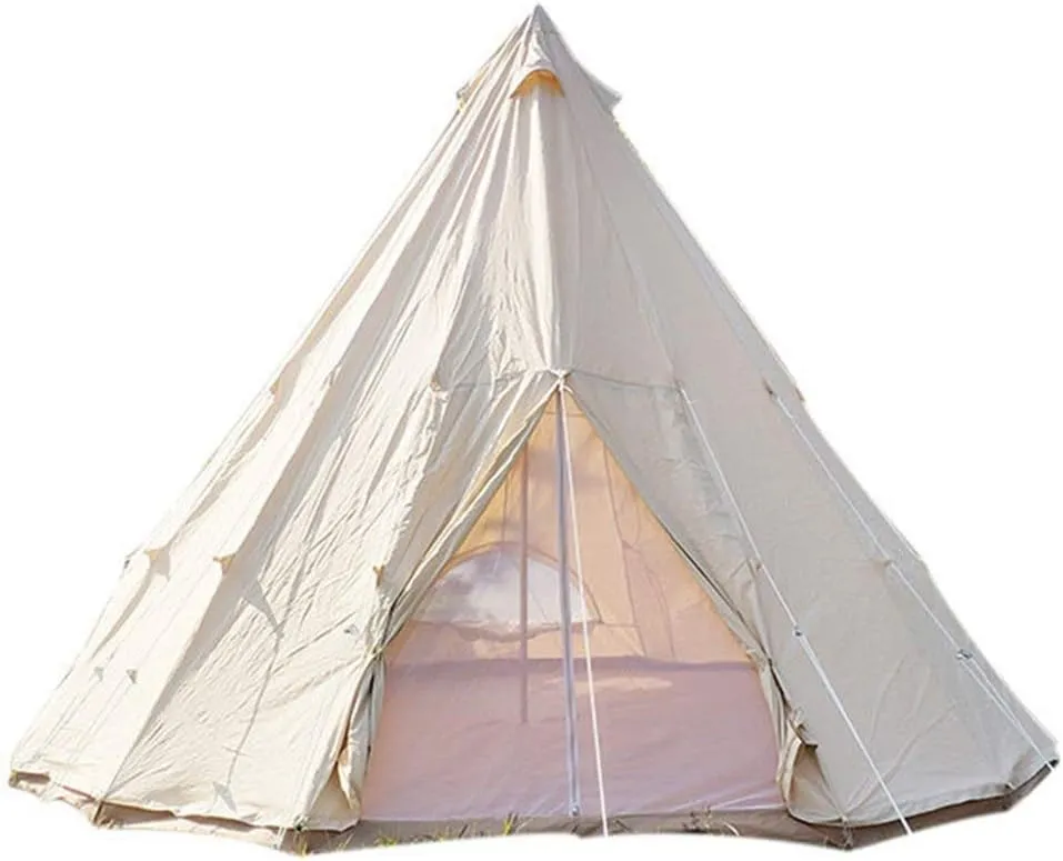 Camping Tent Foldable Tent Canvas Outdoor Camping Farmhouse BBQ Dining Tent Thicken Rainproof Tent Triangle Canvas Teepee (Beige 5M) (Beige 5M)