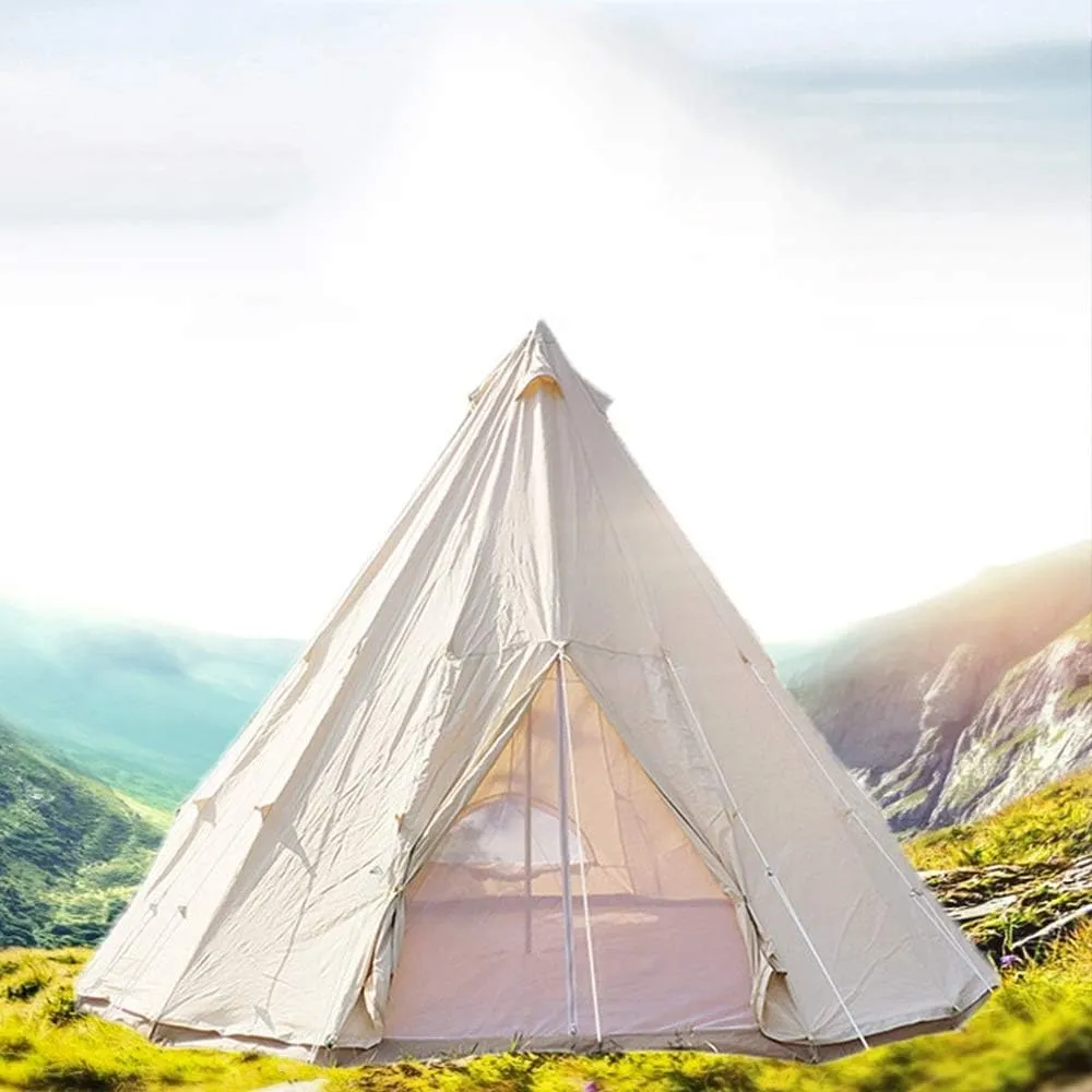 Camping Tent Foldable Tent Canvas Outdoor Camping Farmhouse BBQ Dining Tent Thicken Rainproof Tent Triangle Canvas Teepee (Beige 5M) (Beige 5M)