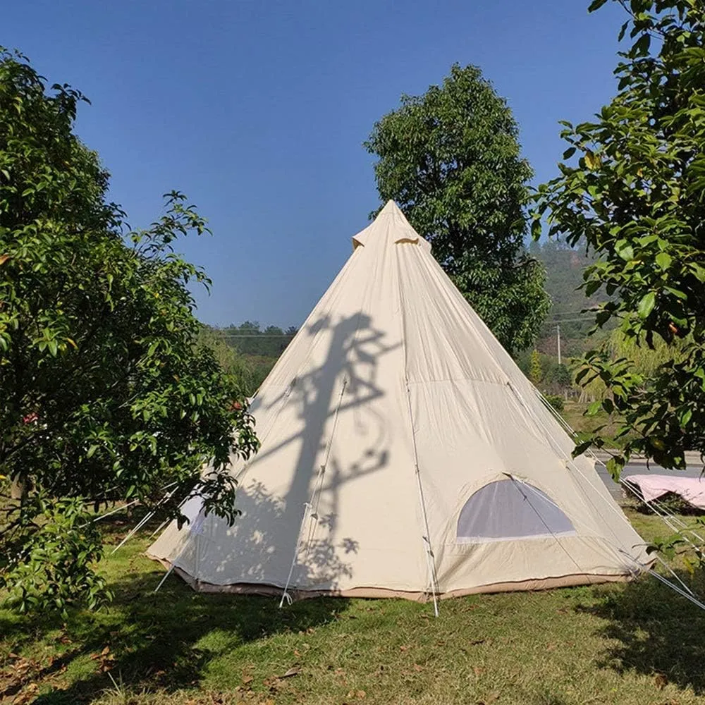 Camping Tent Foldable Tent Canvas Outdoor Camping Farmhouse BBQ Dining Tent Thicken Rainproof Tent Triangle Canvas Teepee (Beige 5M) (Beige 5M)
