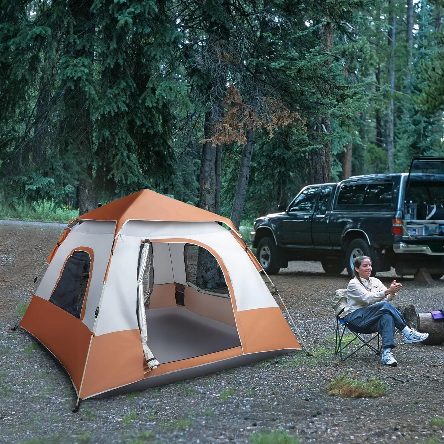 Camping Tent, Sturdy and Durable, Foldable Lightweight 4 Person Changing Tent, Waterproof Rain Shelter, Quick Setup, Portable Privacy Tents Ideal for Hiking, Travel & Outdoor Activities