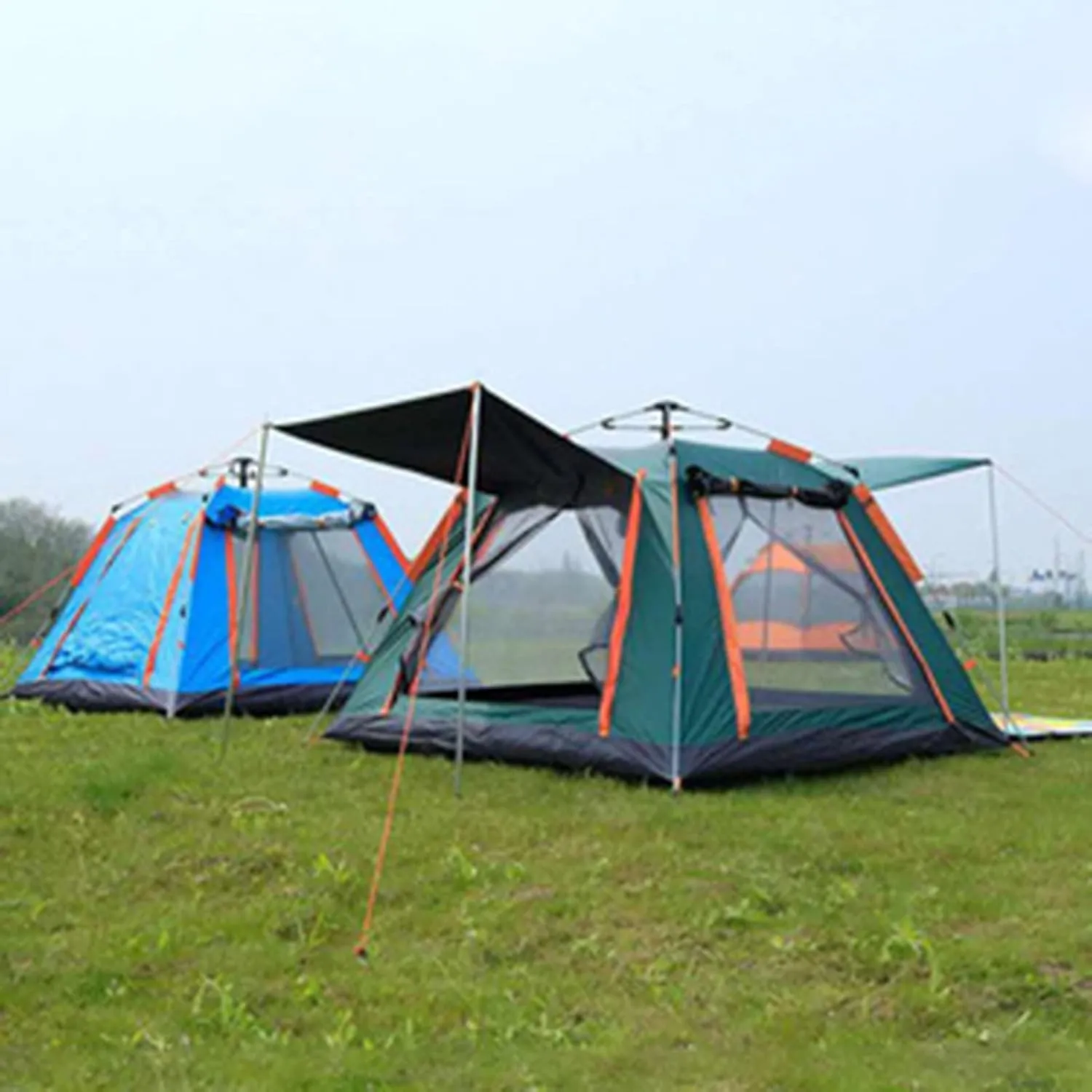 Camping Tents Shelter Portable Waterproof Hold 5-6 Persons Instant Setup Pop Up Tent with Top Rainfly Double Doors Mesh Windows UV Protection for Camping Hiking Mountaineering (Color : Green)
