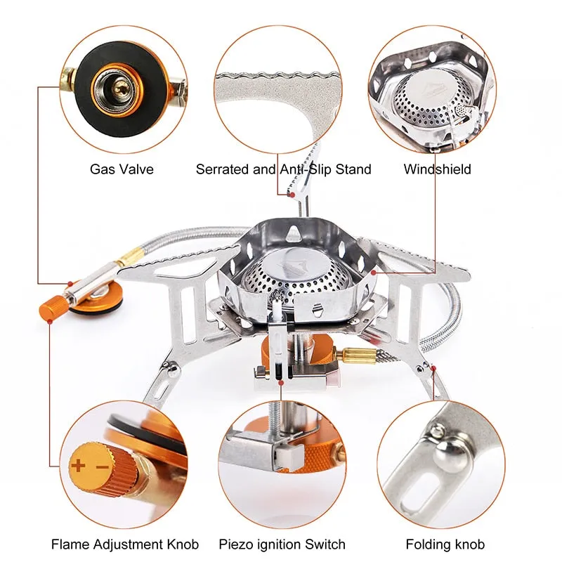 Camping Wind Proof Gas Burner Outdoor Strong Fire Stove Heater Tourism
