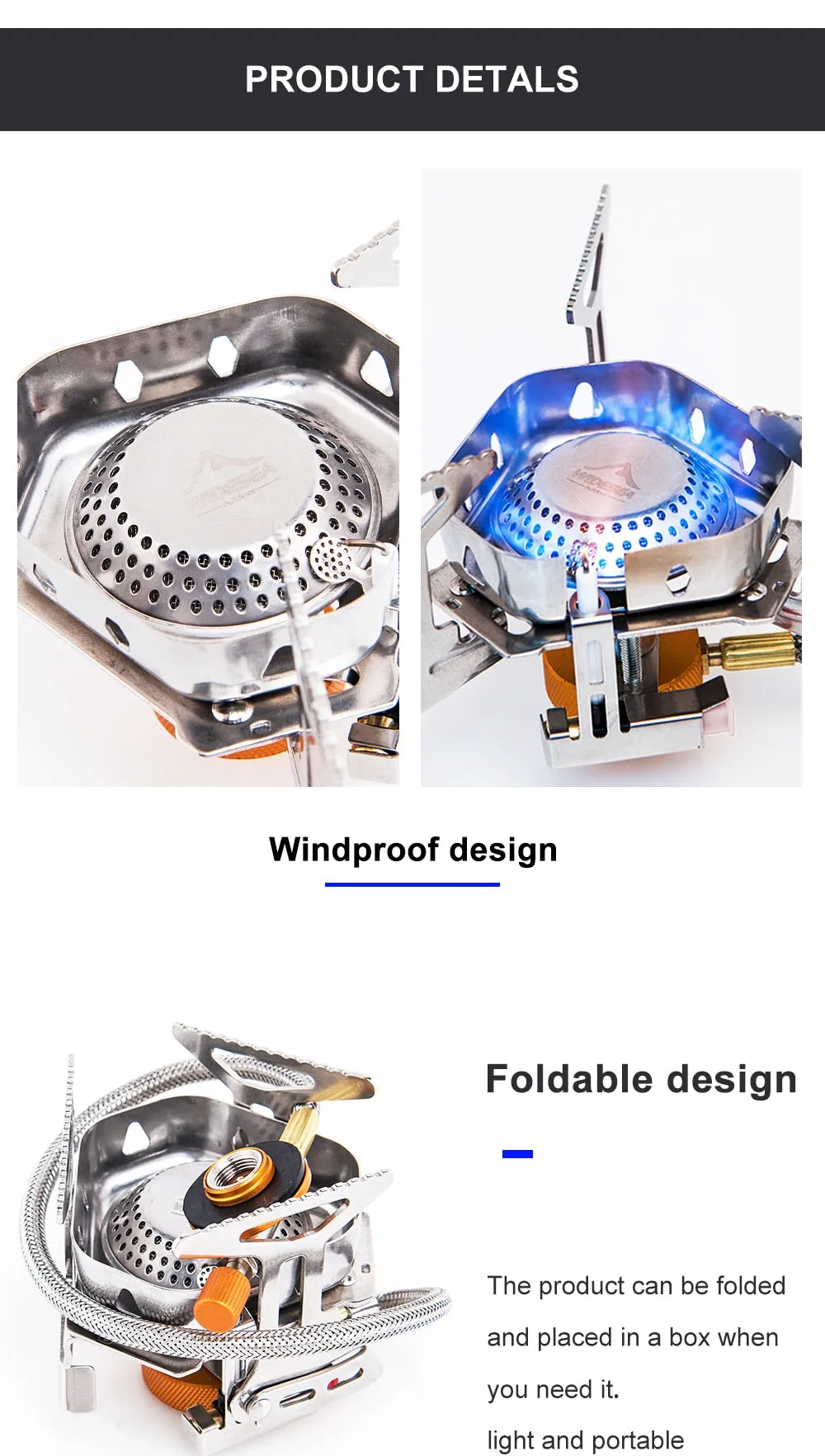 Camping Wind Proof Gas Burner Outdoor Strong Fire Stove Heater Tourism