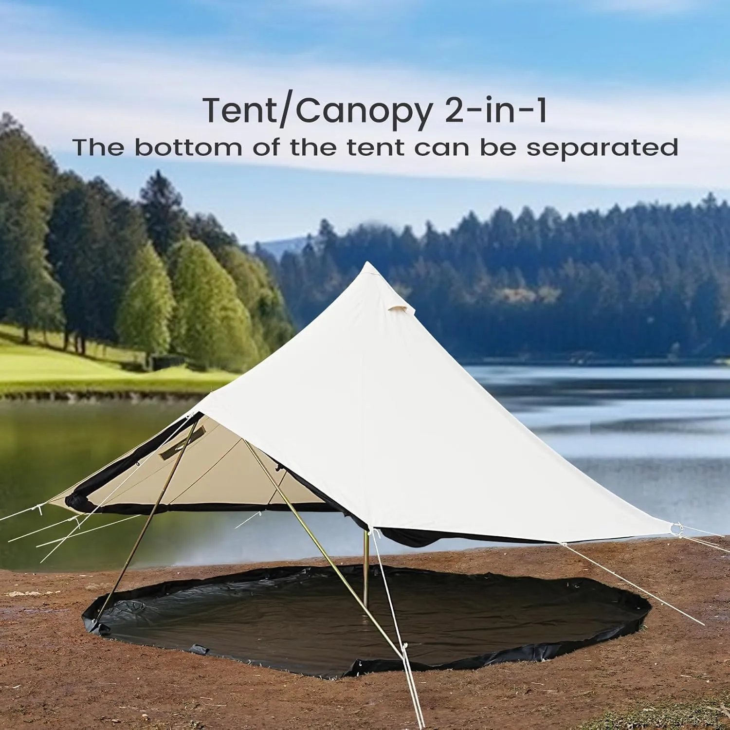 Canvas Bell Tent - 4 Seasons Glamping Yurt with Stove Jack for Family Camping - Waterproof