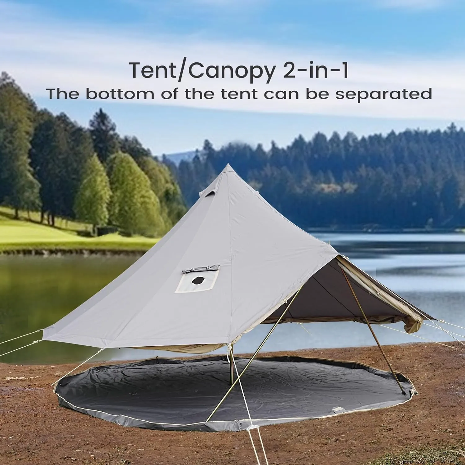 Canvas Bell Tent - 4 Seasons Glamping Yurt with Stove Jack for Family Camping - Waterproof