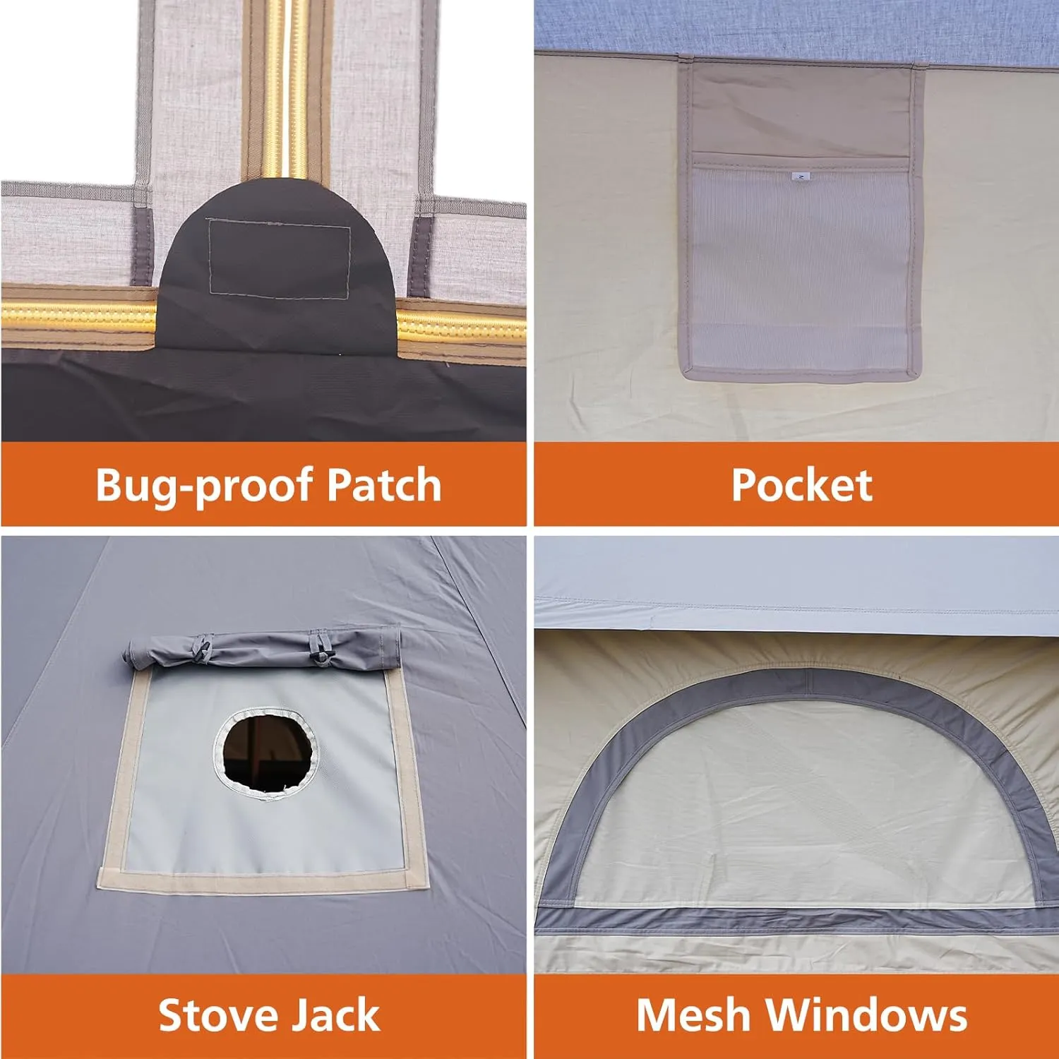Canvas Bell Tent - 4 Seasons Glamping Yurt with Stove Jack for Family Camping - Waterproof