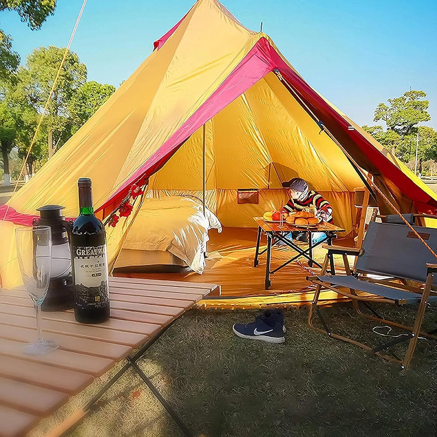 Canvas Tent with Stove Hole Cotton Canvas Tents Yurt Tent for Camping 4 Season Waterproof Tent for Family Camping Outdoor Glamping, Luxury Teepee (Lig