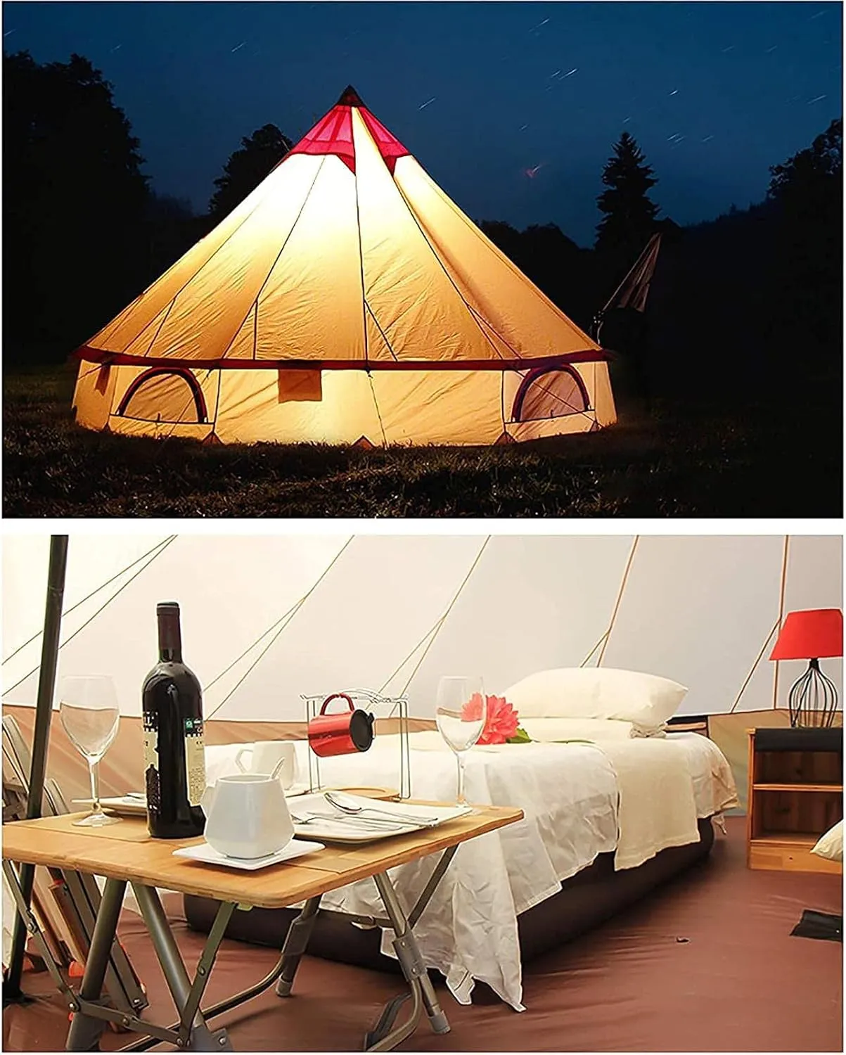 Canvas Tent with Stove Hole Cotton Canvas Tents Yurt Tent for Camping 4 Season Waterproof Tent for Family Camping Outdoor Glamping, Luxury Teepee (Lig