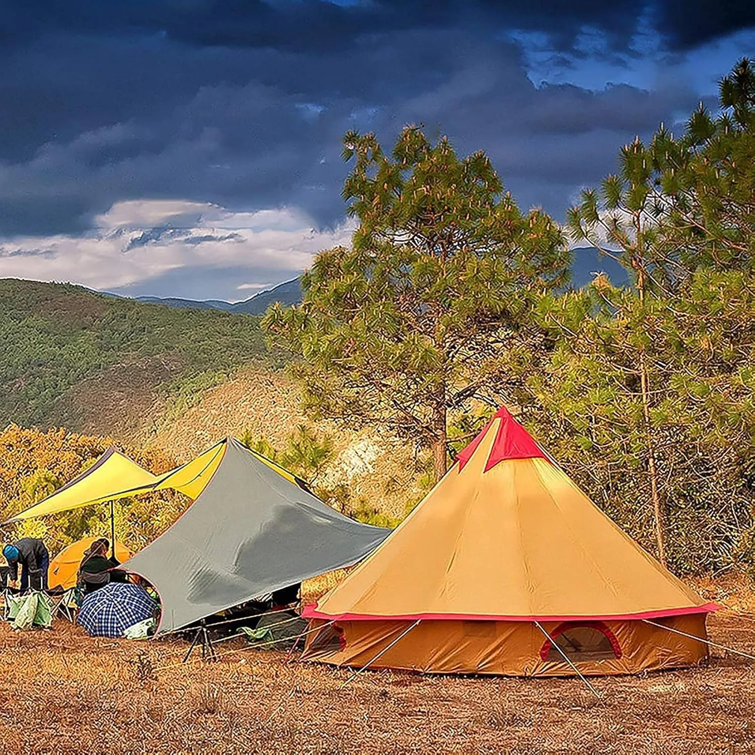 Canvas Tent with Stove Hole Cotton Canvas Tents Yurt Tent for Camping 4 Season Waterproof Tent for Family Camping Outdoor Glamping, Luxury Teepee (Lig