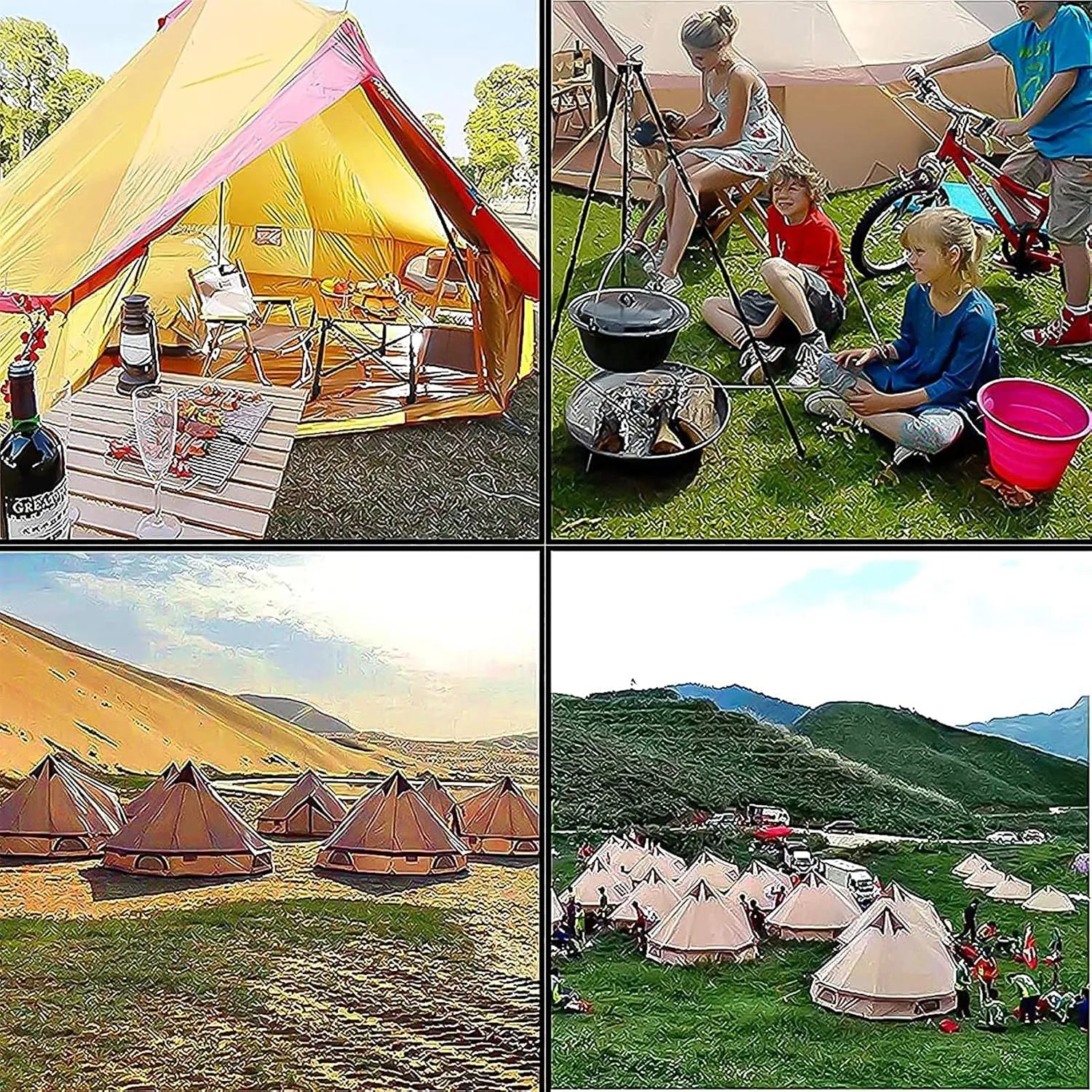 Canvas Tent with Stove Hole Cotton Canvas Tents Yurt Tent for Camping 4 Season Waterproof Tent for Family Camping Outdoor Glamping, Luxury Teepee (Light Gray|c 4M|B)