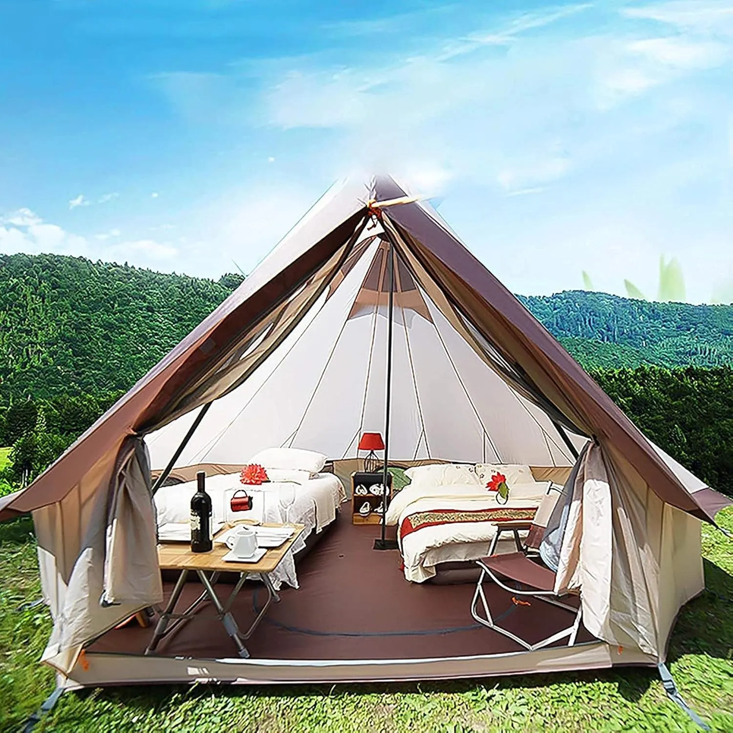 Canvas Tent with Stove Hole Cotton Canvas Tents Yurt Tent for Camping 4 Season Waterproof Tent for Family Camping Outdoor Glamping, Luxury Teepee (Light Gray|c 4M|B)