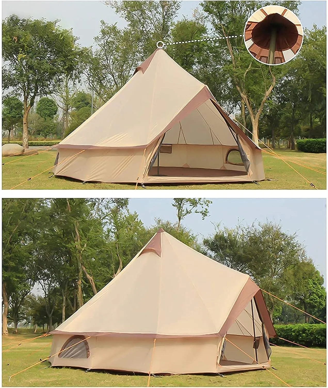 Canvas Tent with Stove Hole Cotton Canvas Tents Yurt Tent for Camping 4 Season Waterproof Tent for Family Camping Outdoor Glamping, Luxury Teepee (Light Gray|c 4M|B)