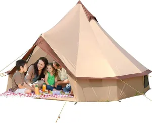 Canvas Tent with Stove Hole Cotton Canvas Tents Yurt Tent for Camping 4 Season Waterproof Tent for Family Camping Outdoor Glamping, Luxury Teepee (Light Gray|c 4M|B)