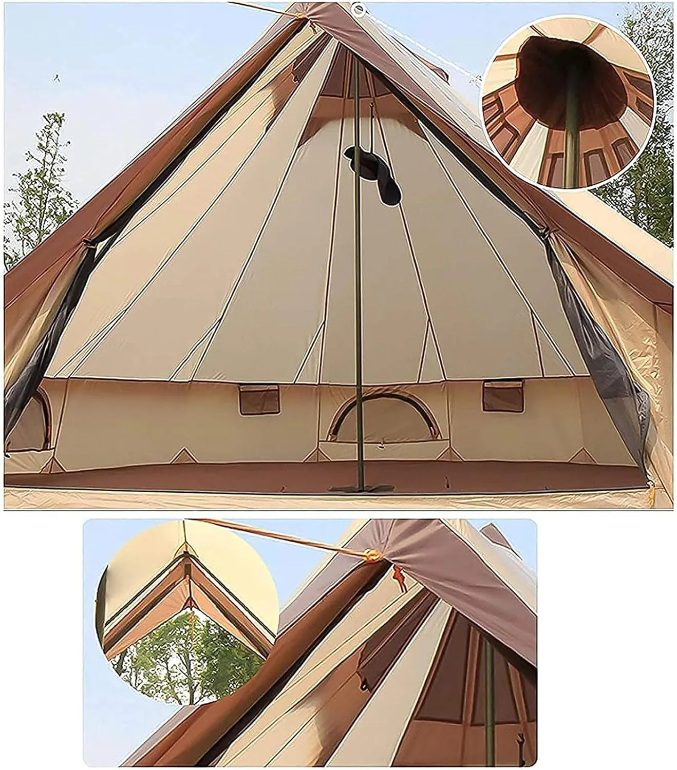 Canvas Tent with Stove Hole Cotton Canvas Tents Yurt Tent for Camping 4 Season Waterproof Tent for Family Camping Outdoor Glamping, Luxury Teepee (Light Gray|c 4M|B)