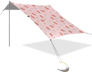 Cartoon Cute Red Strawberry Designed UPF50 Foldable Beach Cabana Waterproof Sun Shelter with Sand Shovel, Sandbags for Family Trips, Picnics & Camping toldos para Playa