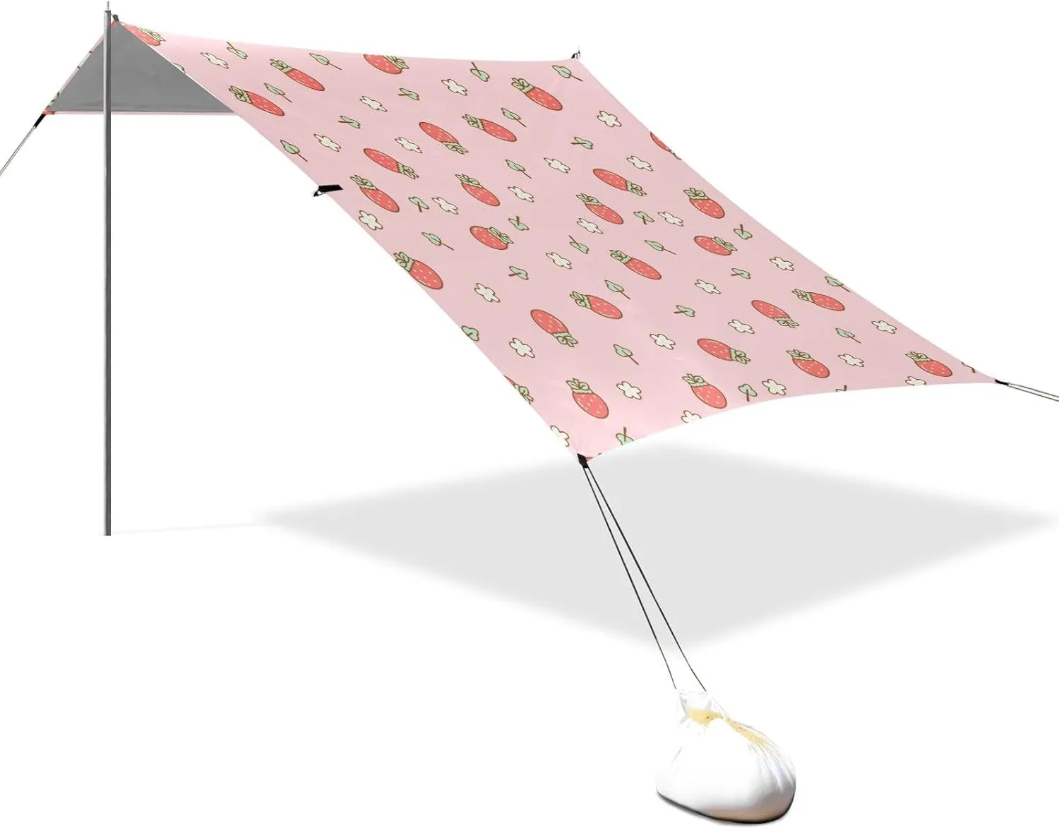 Cartoon Cute Red Strawberry Designed UPF50 Foldable Beach Cabana Waterproof Sun Shelter with Sand Shovel, Sandbags for Family Trips, Picnics & Camping toldos para Playa