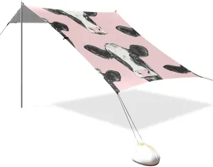 Cartoon Cute White Cow Designed UPF50  Protection Foldable Beach Cabana Lightweight Shade Sun Shelter with Sandbags, Sand Shovel, Poles for Family Trips, Picnics & Camping carpa para Playa