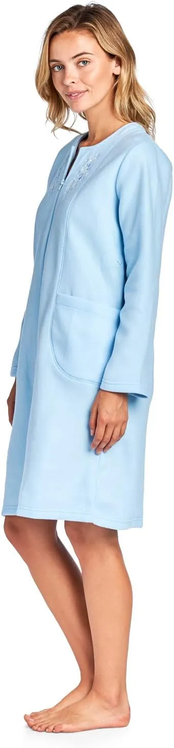 Casual Nights Women's Long Sleeve Zip Up Front Short Fleece Robe