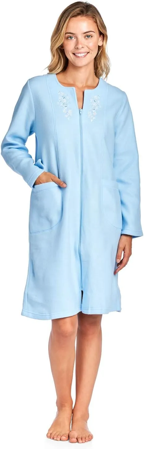 Casual Nights Women's Long Sleeve Zip Up Front Short Fleece Robe