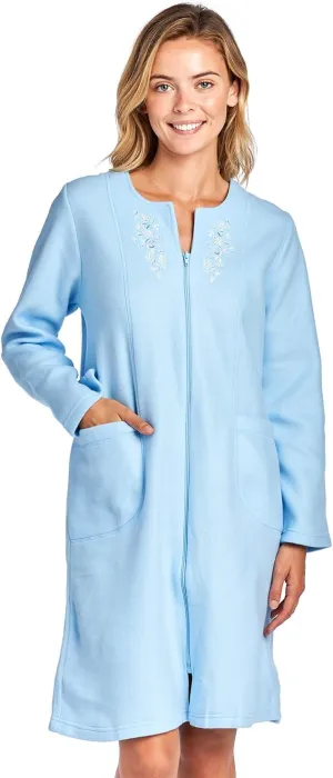 Casual Nights Women's Long Sleeve Zip Up Front Short Fleece Robe