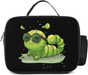 Caterpillar Glasses Insect Bug Lunch Bag Insulated Lunch Box Container Reusable Lunch Tote Bag for Office Work 27x21x9cm