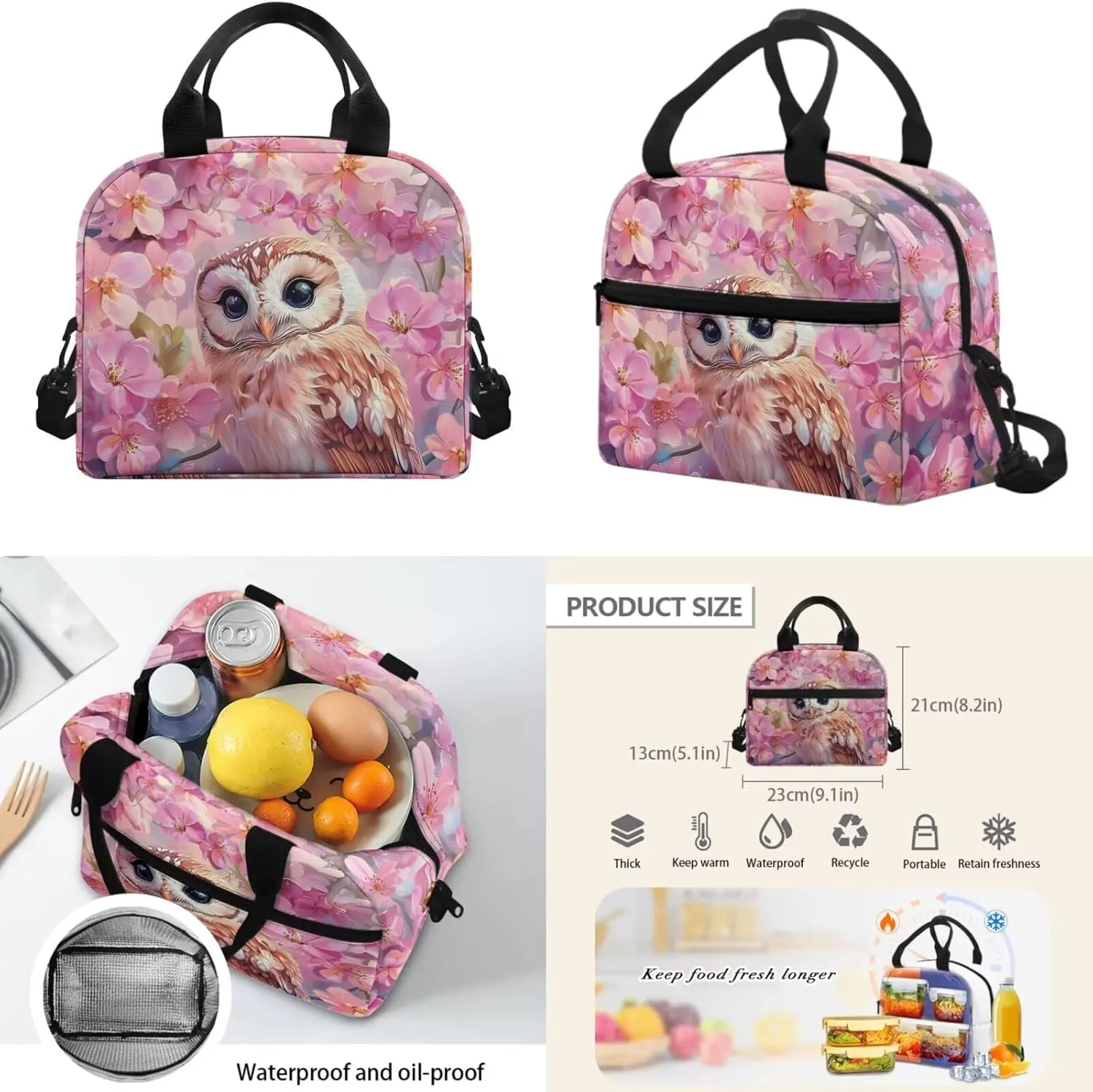 Cherry Blossom Owl Little Backpack for Girls 6-8 Elementary Bookbag with Pencil Case Rucksack for Kids Child Back To School Backpack 4Pcs Set Bookbag