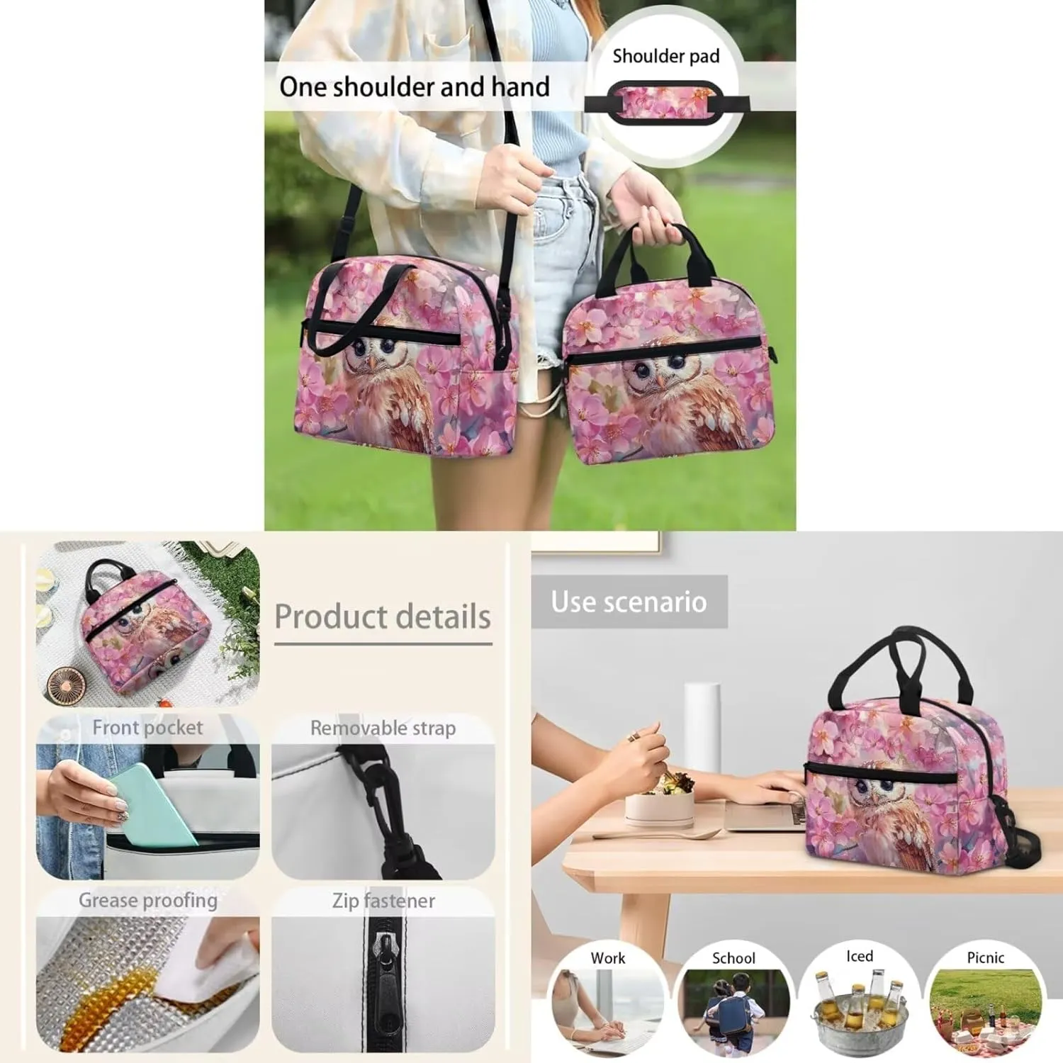 Cherry Blossom Owl Little Backpack for Girls 6-8 Elementary Bookbag with Pencil Case Rucksack for Kids Child Back To School Backpack 4Pcs Set Bookbag